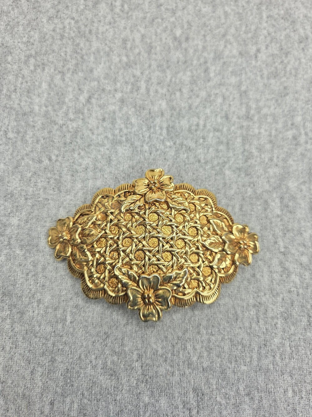Vintage Dotty Smith Gold Belt Buckle Open Woven Floral Leaf Large Statement
